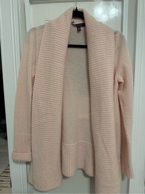 Saks Cashmere Cardigan- Blush Open-Front Ribbed